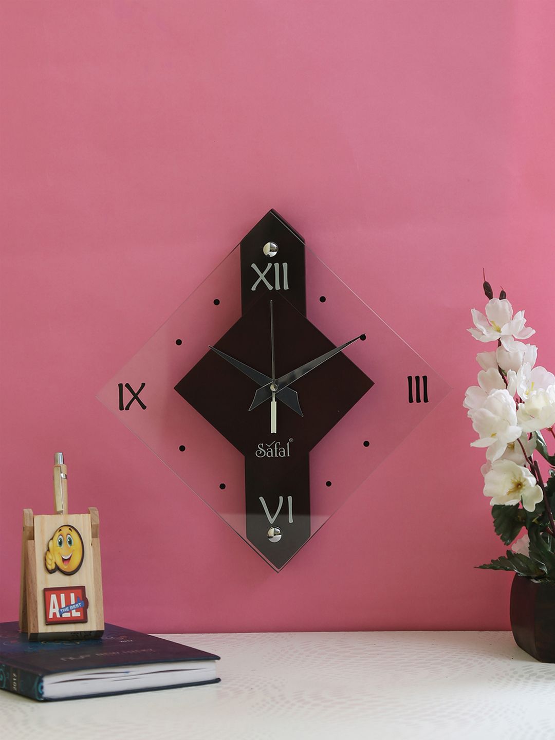 Safal Black & Transparent Dial Wooden 20 cm x 20 cm Analogue Wall Clock Price in India