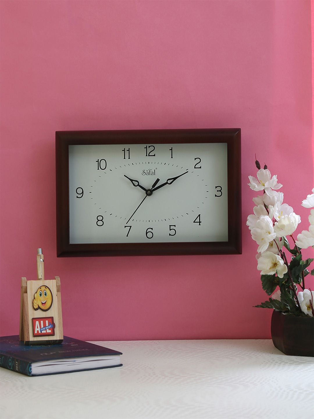 Safal White & Brown Rectangular Analogue Wall Clock Price in India