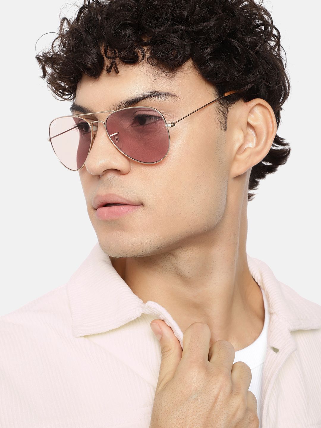 RESIST EYEWEAR Unisex Pink Lens & Gold-Toned Aviator Sunglasses with UV Protected Lens