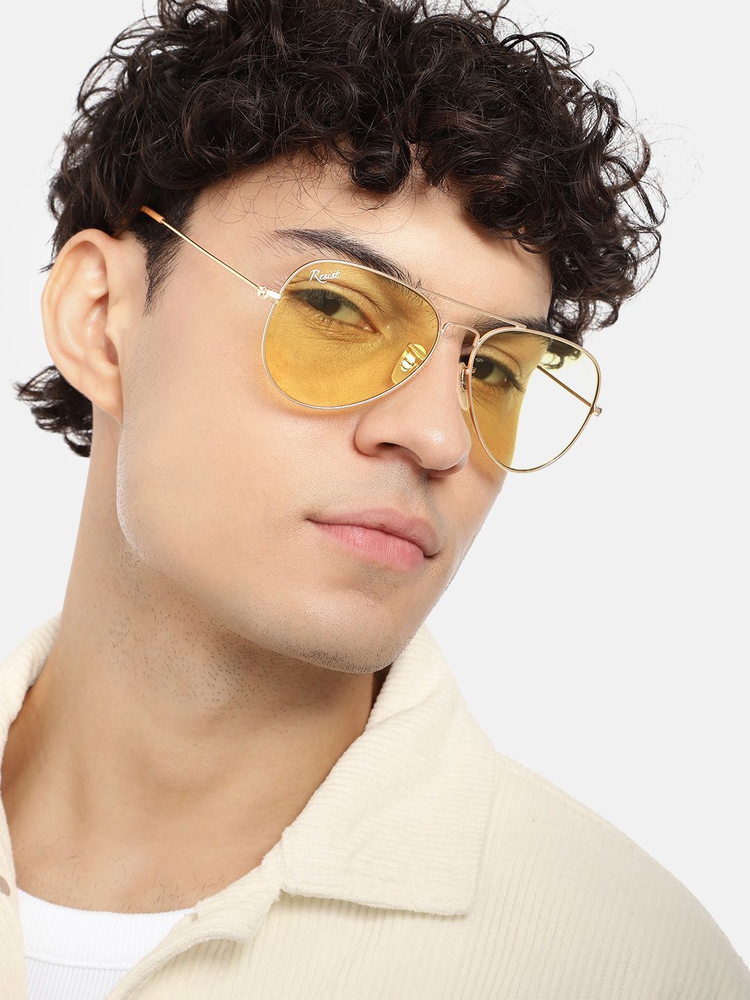 RESIST EYEWEAR Unisex Yellow Lens & Gold-Toned Aviator Sunglasses with UV Protected Lens