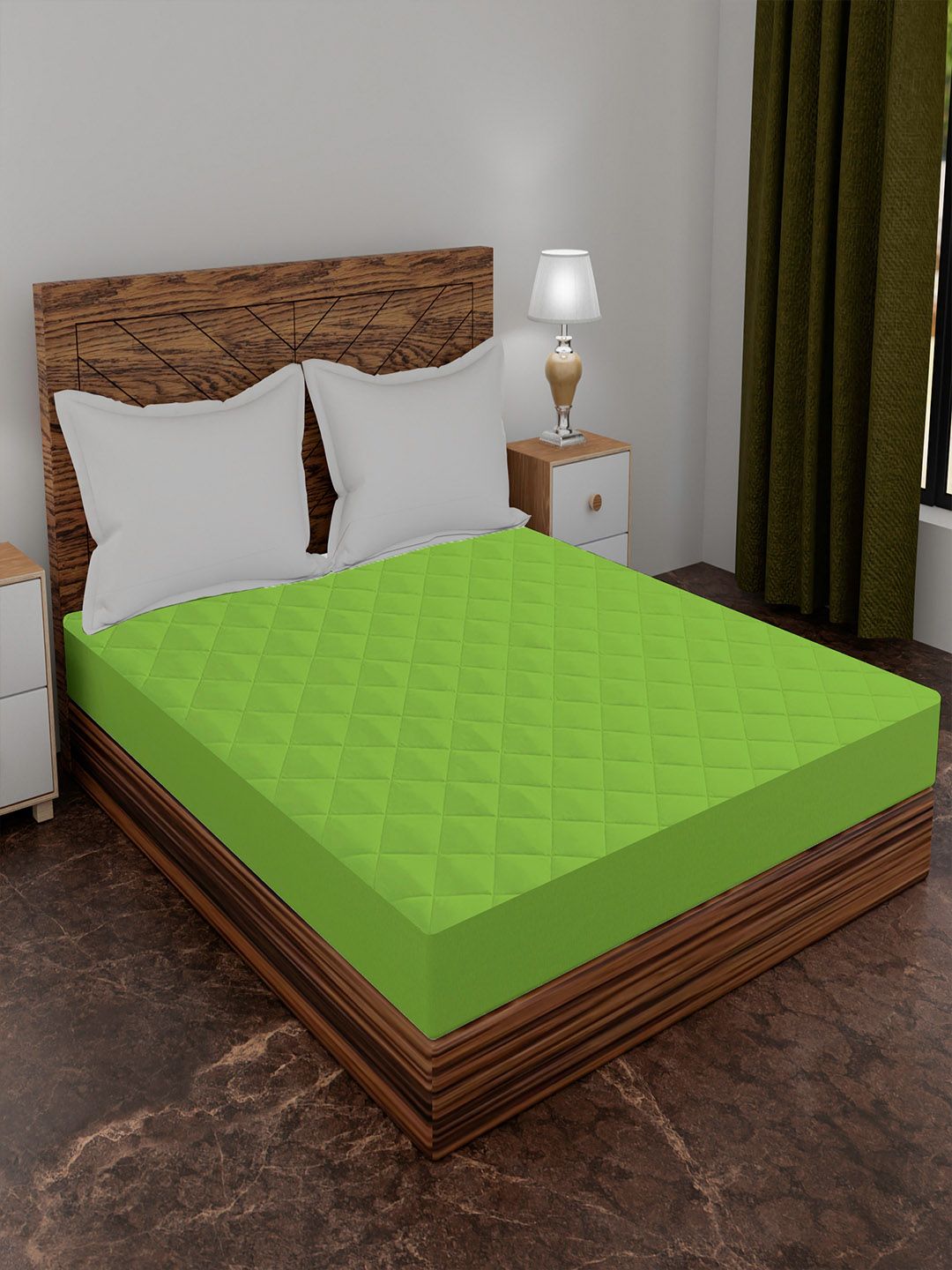 AVI Green Solid Cotton Quilted Mattress Protector Price in India