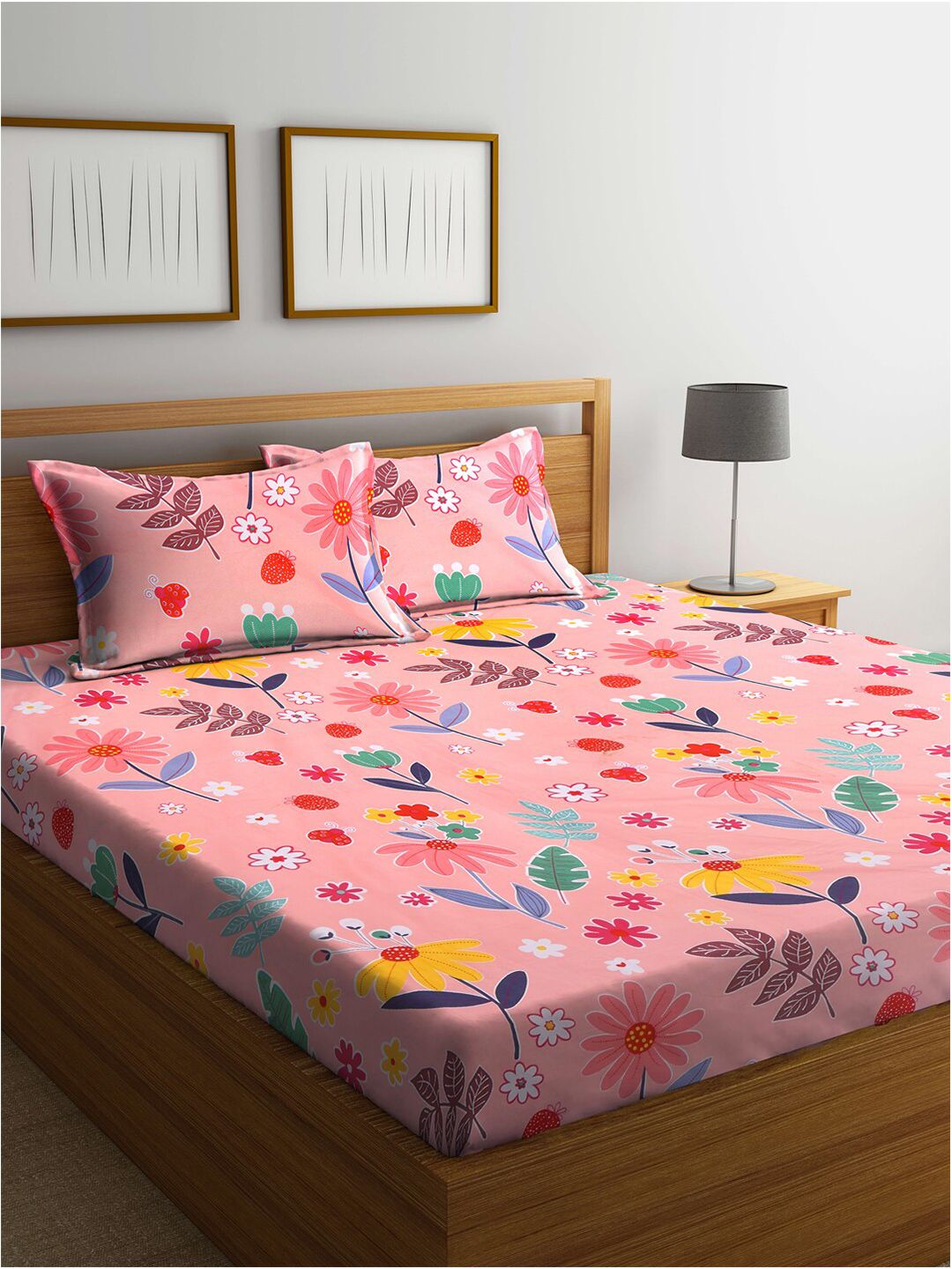 KLOTTHE Floral 300 TC Cotton Blend Double Bed Sheet with 2 Pillow Covers Price in India