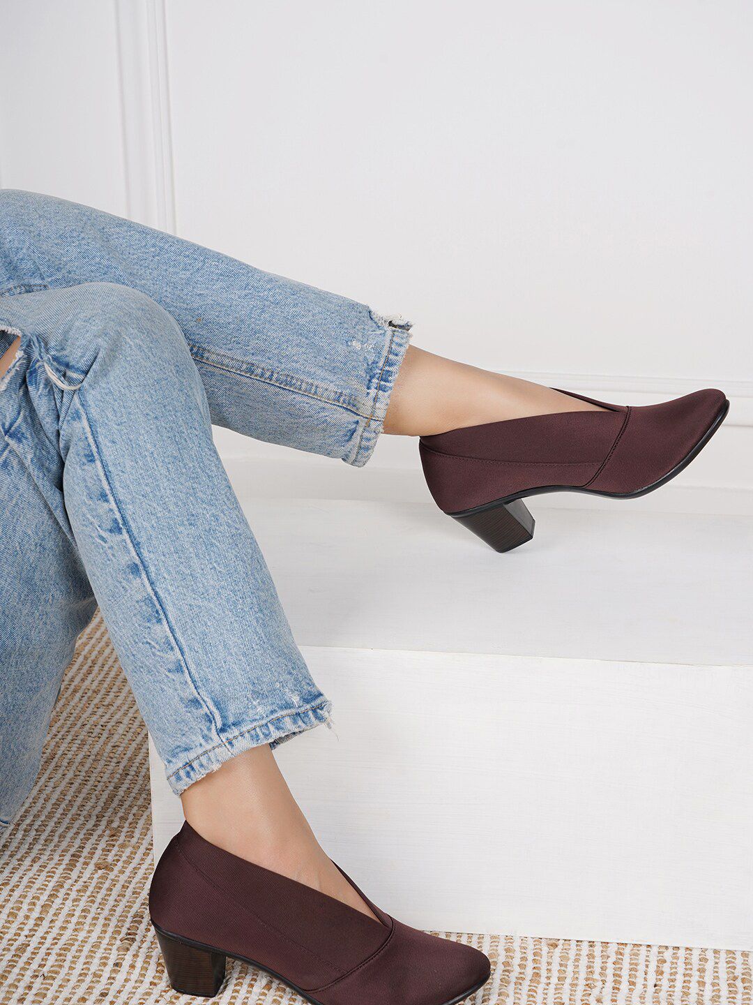 Shezone Brown Block Pumps