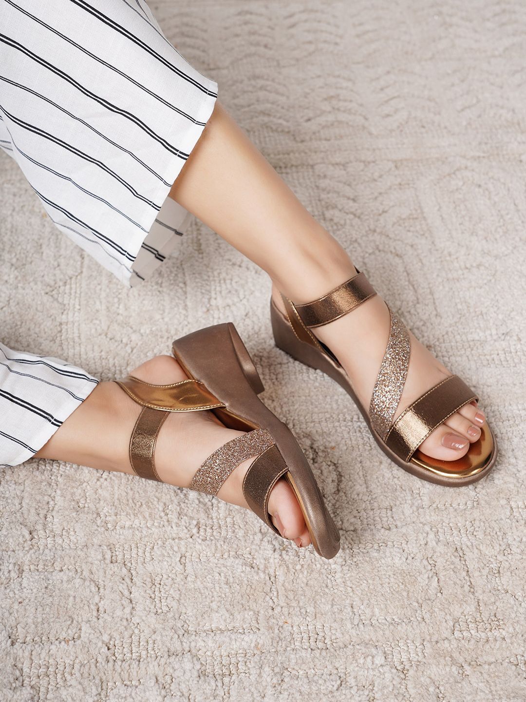 Shezone Copper-Toned Comfort Heels