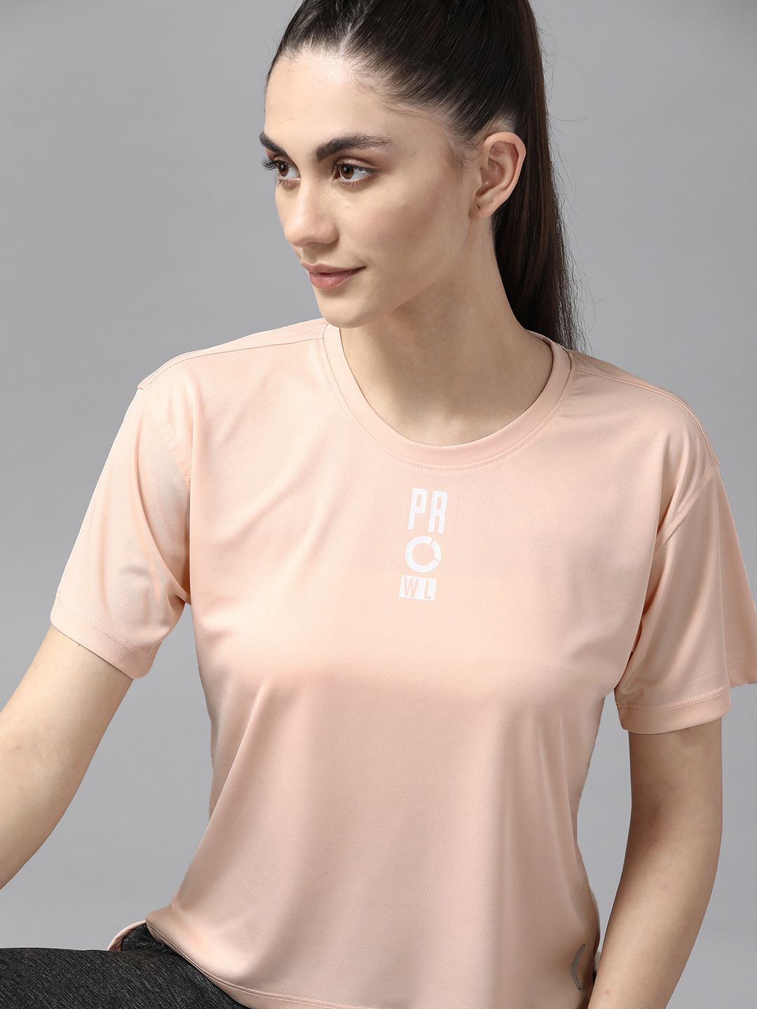 PROWL by Tiger Shroff Women Peach-Coloured Brand Logo Printed T-shirt Price in India