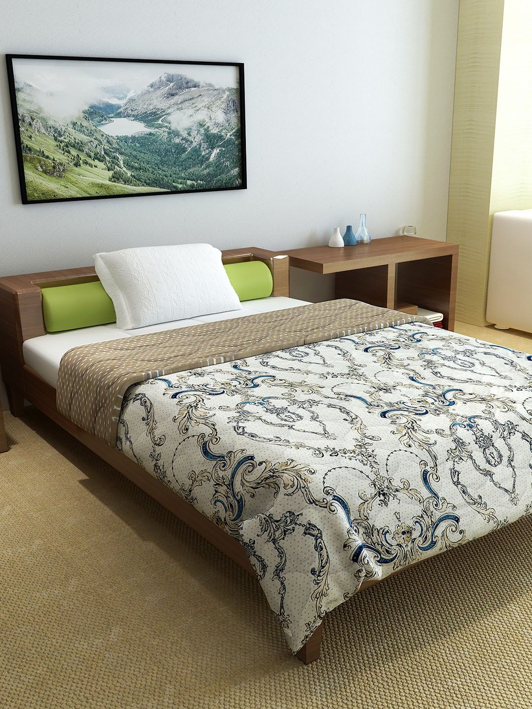Divine Casa White & Beige Ethnic Motifs Mild Winter 120 GSM Single Bed Comforter Price in India