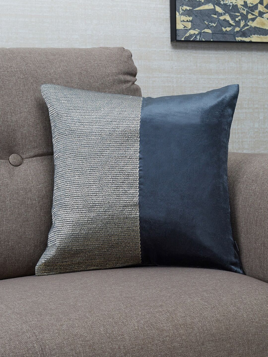 HomeTown Charcoal Colourblocked Velvet Square Cushion Covers Price in India