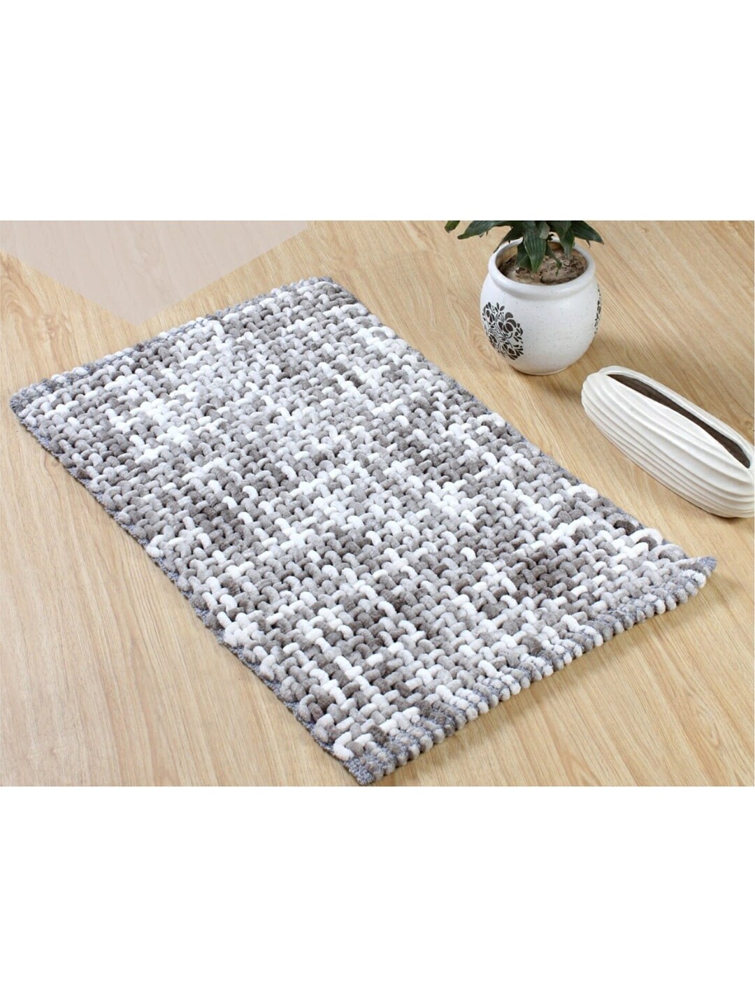 URBAN SPACE Grey & White Printed Pure Cotton Anti-Skid Doormat Price in India