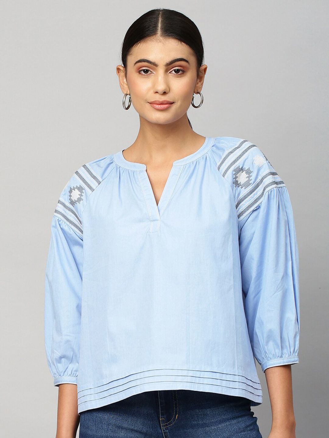 Chemistry Blue Keyhole Neck Top Price in India