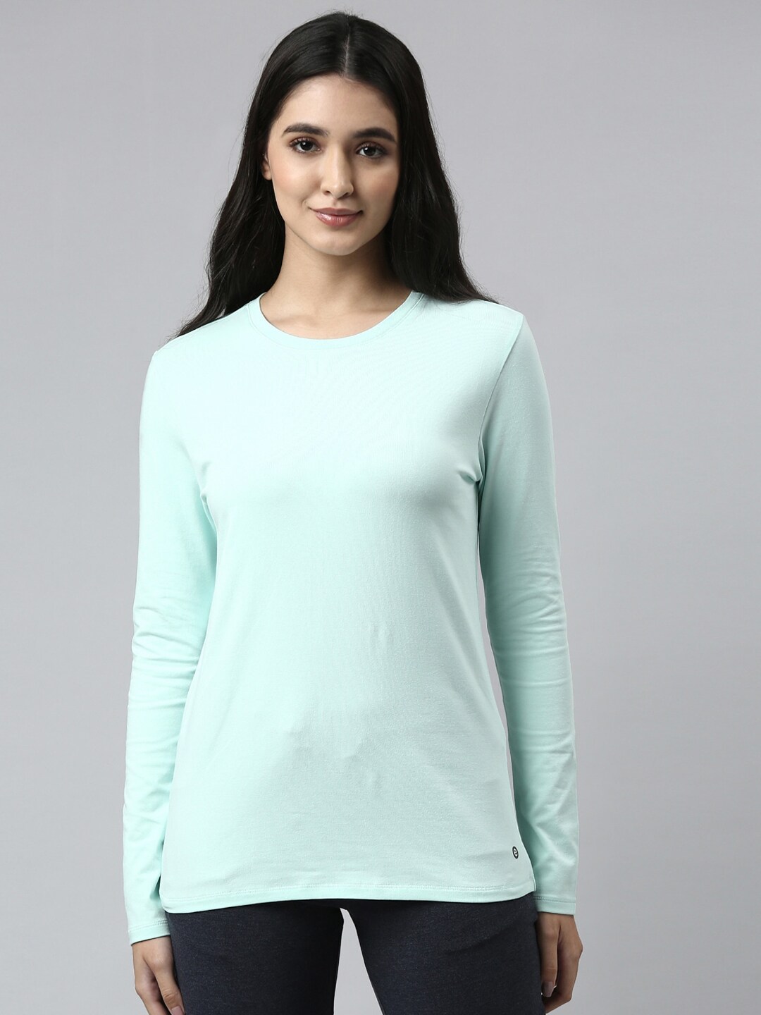 Enamor Women Blue Printed Cotton Slim-Fit Lounge Tshirt Price in India