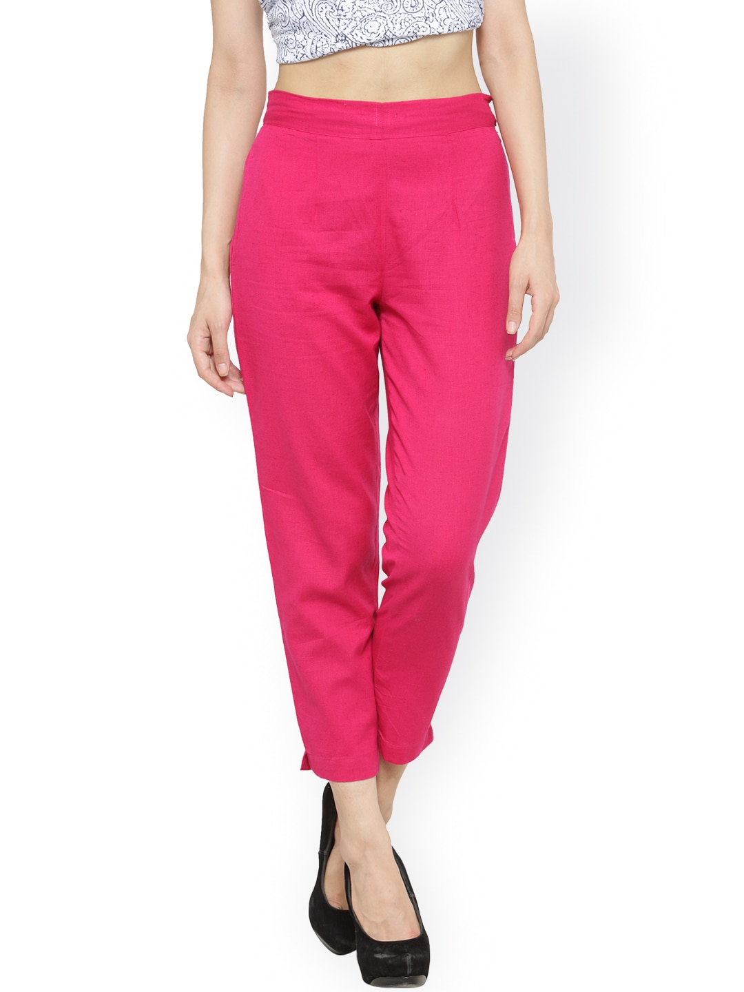 Indibelle Women Magenta Smart Tapered Fit Trousers Price in India