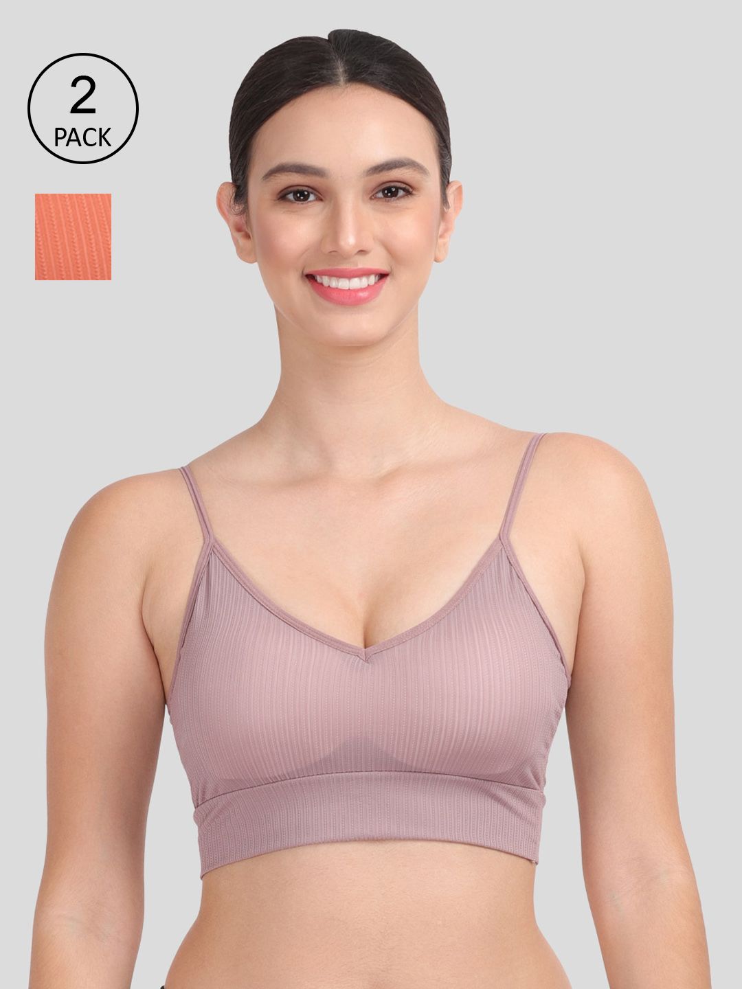 Amour Secret Pack of 2 Mauve & Rust Red Striped Dry Fit Sports Bra Price in India