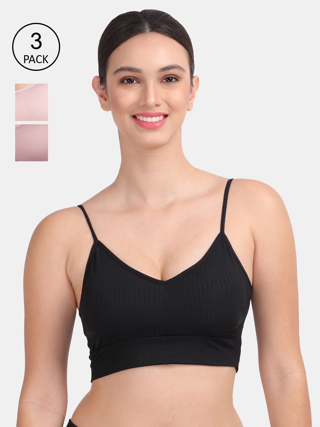 Amour Secret Women Pack Of 3 Lightly Padded & Non-Wired Seamless Bra-S024_Blk_Muv_Rbn Price in India