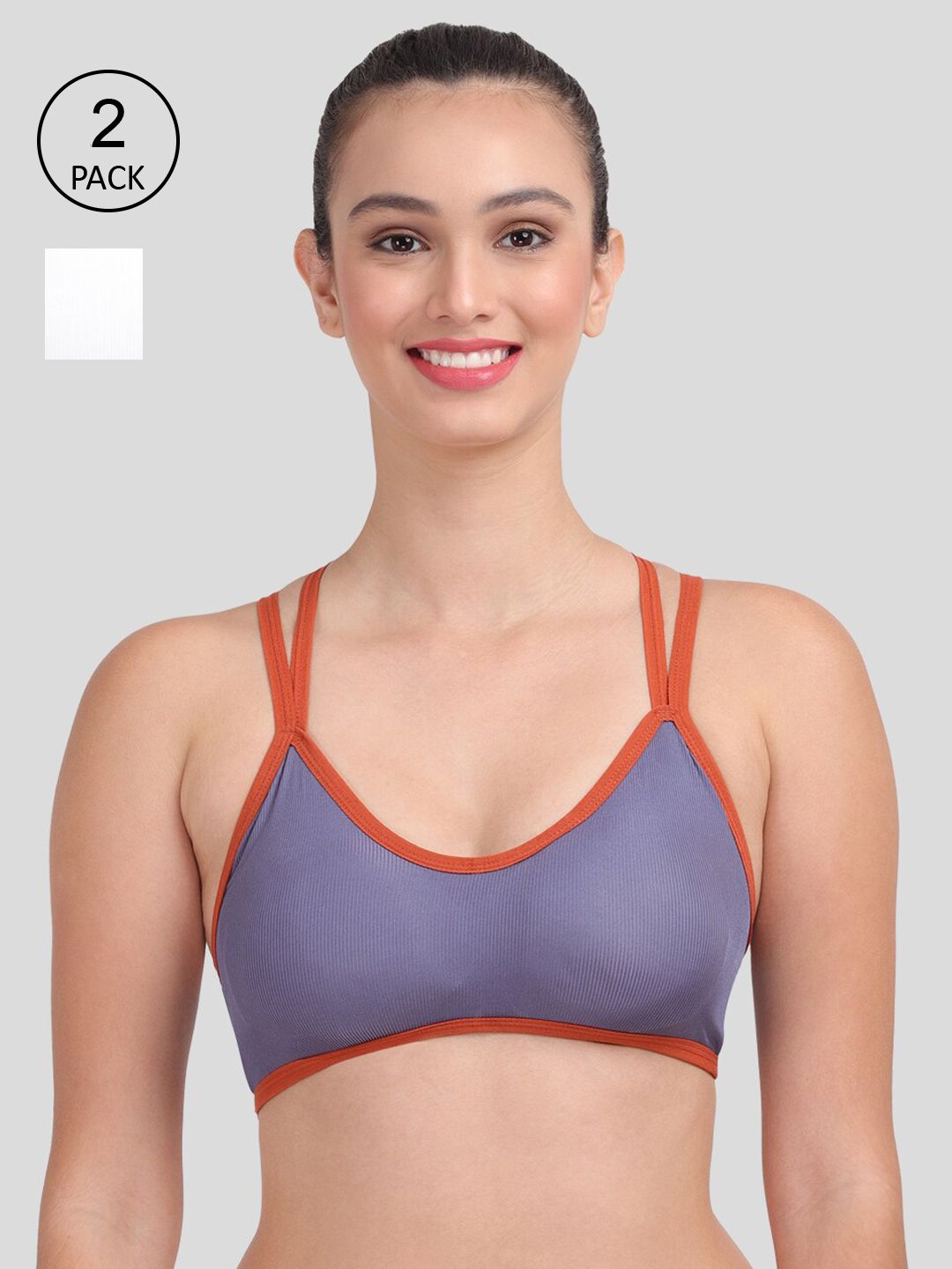 Amour Secret Pack of 2 White & Blue Dry Fit Sports Bra Price in India