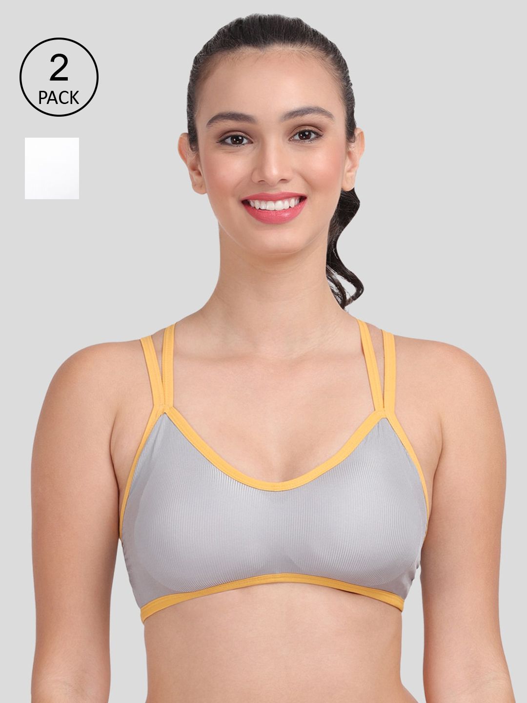 Amour Secret Pack of 2 Grey & White Dry Fit Sports Bra Price in India