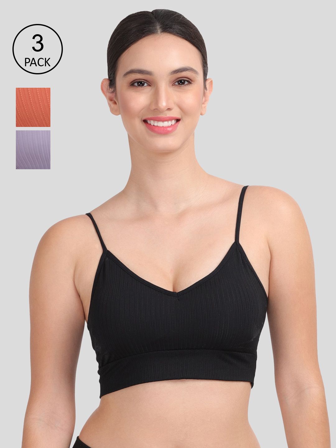 Amour Secret Women Pack Of 3 Lightly Padded & Non-Wired Seamless Bra-S024_Blk_Blu_Rst Price in India