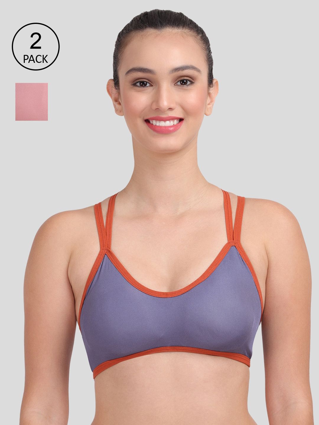 Amour Secret Pack of 2 Blue & Pink Dry Fit Sports Bra Price in India