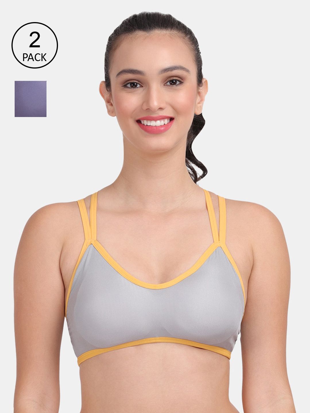 Amour Secret Pack Of 2 Blue & Grey Lightly Padded & Non-Wired Seamless Bra-S3004_Blu_Gry Price in India