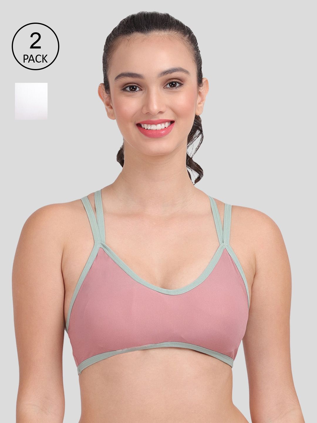 Amour Secret Pack Of 2 Pink & White Lightly Padded & Non-Wired Seamless Bra-S3004_Rbn_Wht Price in India