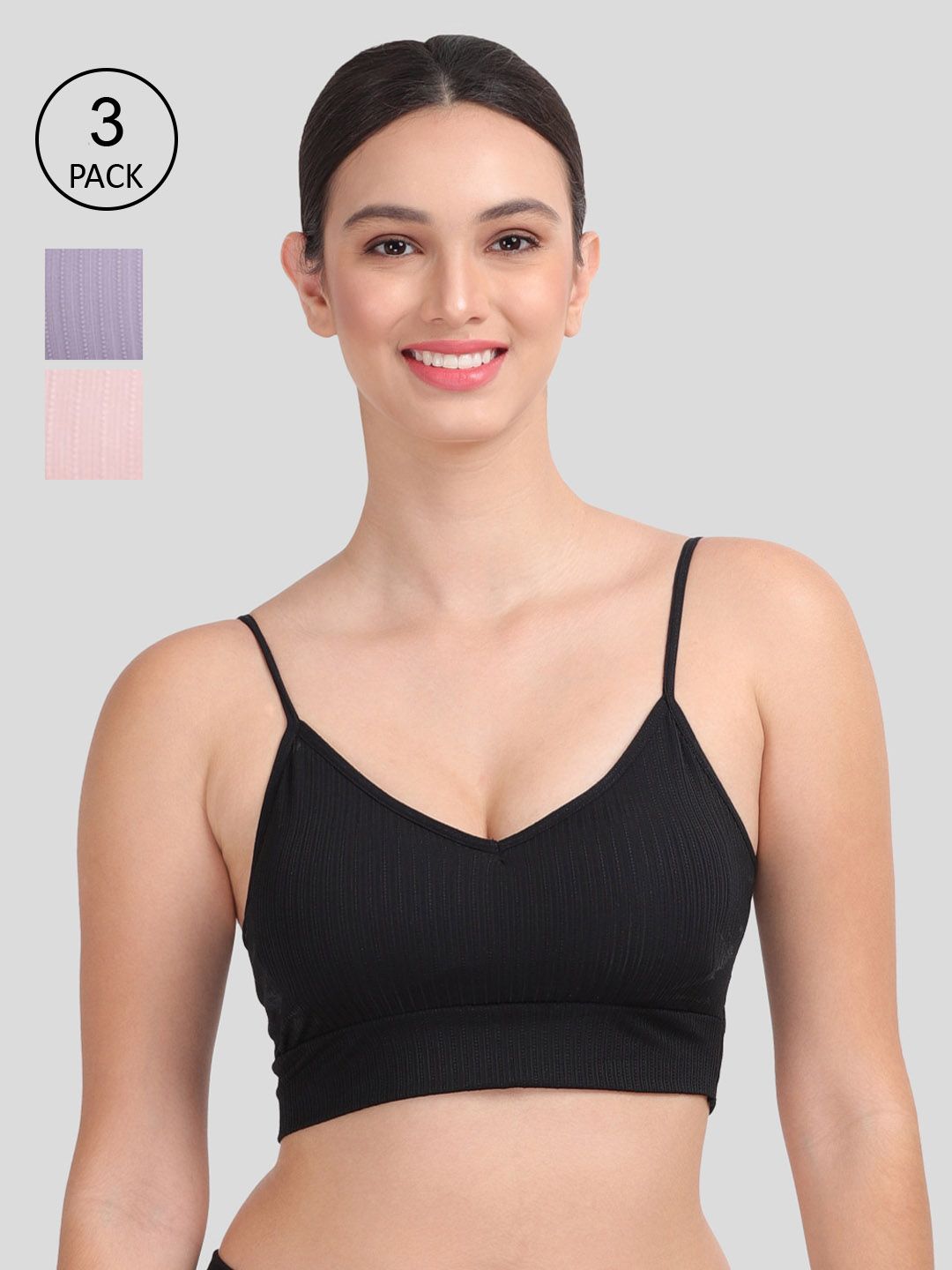 Amour Secret Pack of 3 Purple & Black Dry Fit Sports Bra Price in India