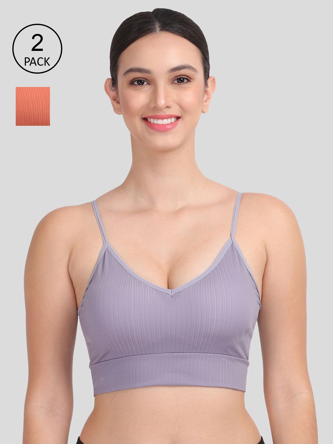 Amour Secret Pack of 2 Blue & Rust Dry Fit Sports Bra Price in India