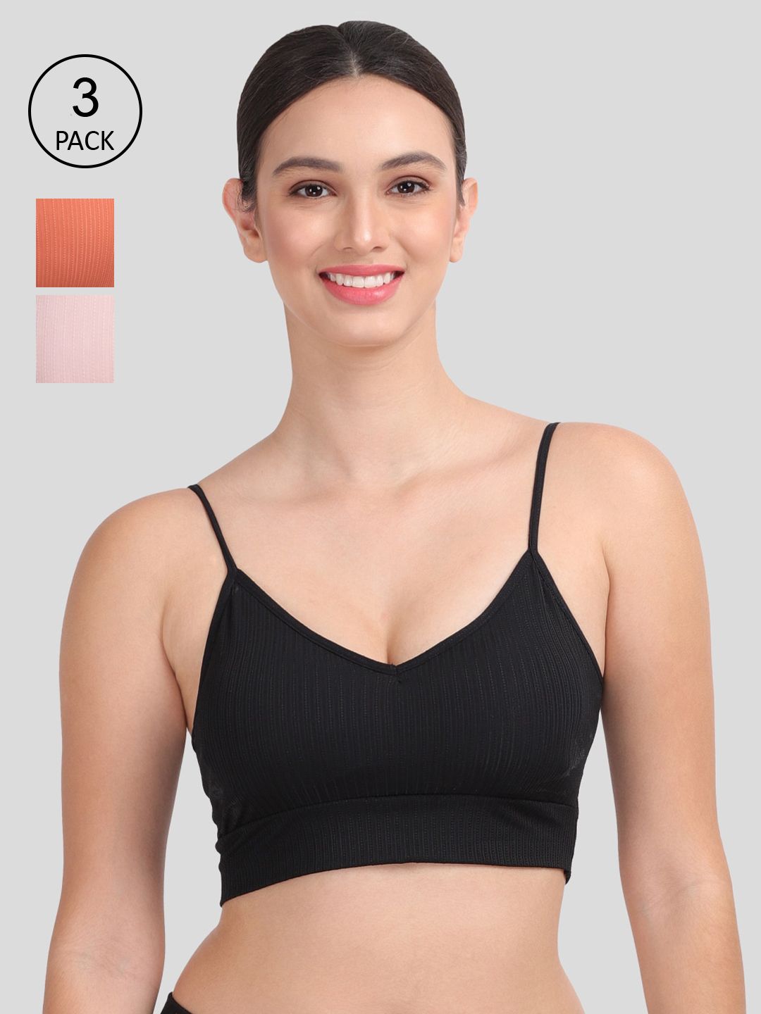 Amour Secret Women Pack Of 3 Lightly Padded & Non-Wired Seamless Bra-S024_Blk_Rbn_Rst Price in India