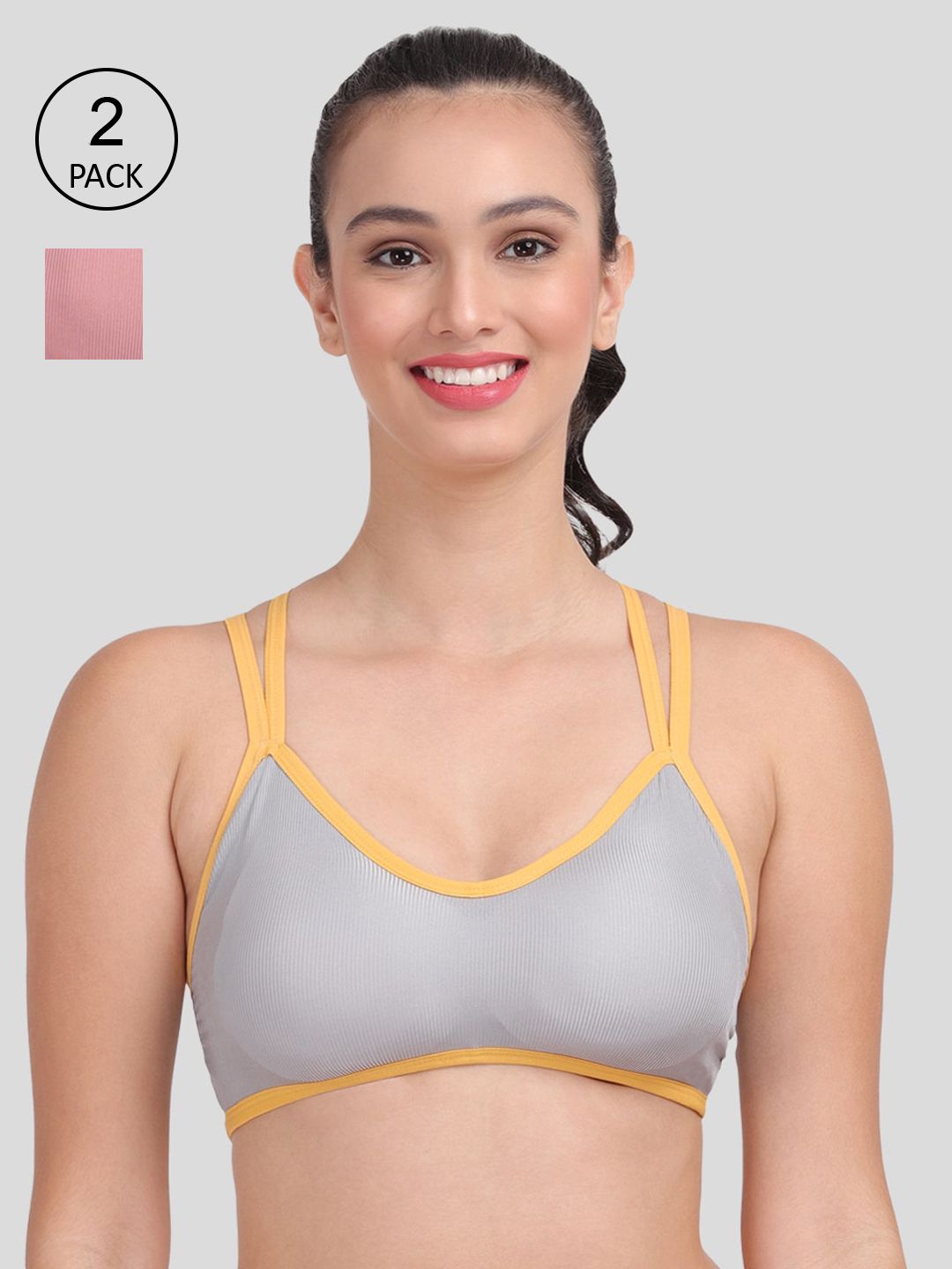 Amour Secret Pack of 2 Rust & Grey Dry Fit Sports Bra Price in India