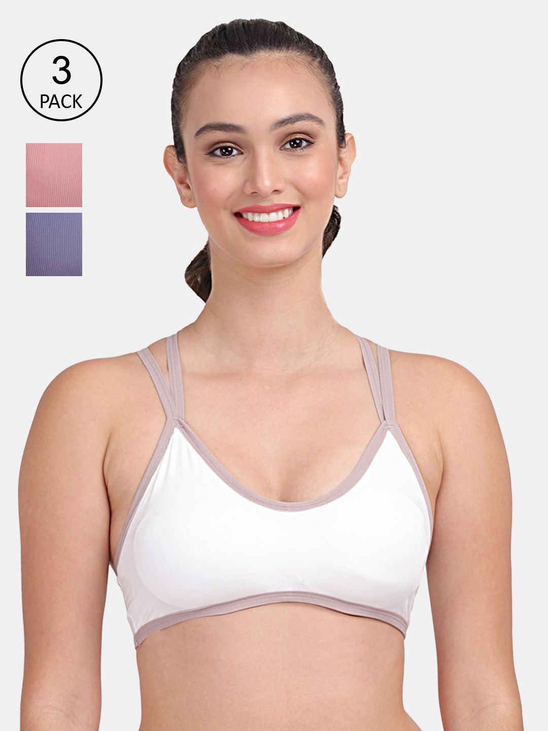 Amour Secret Pack of 3 White & Rust Dry Fit Sports Bra Price in India