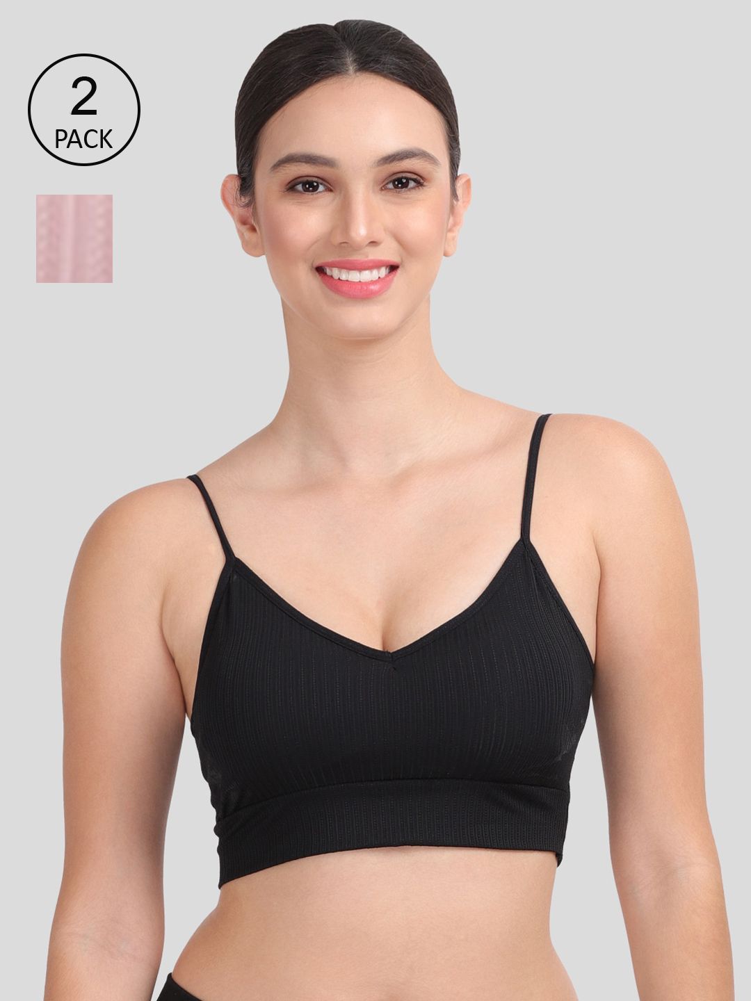 Amour Secret Pack of 2 Black & Mauve Dry Fit Sports Bra Price in India