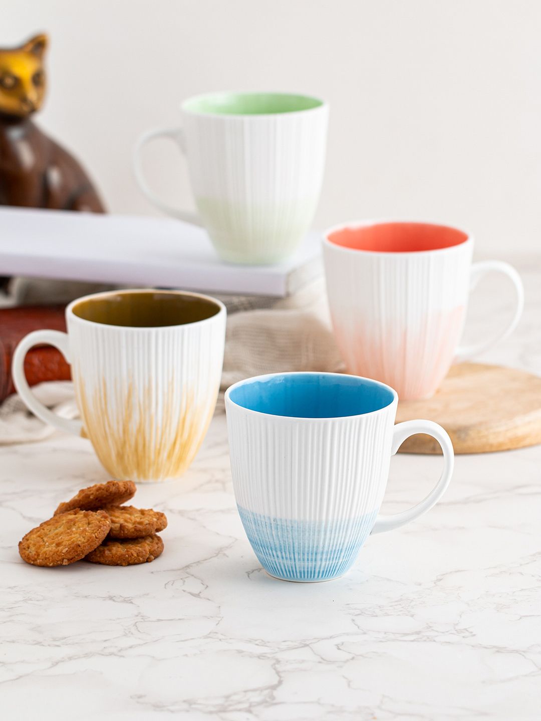 CLAY CRAFT Set of 4 Textured Fine Ceramic Glossy Mugs Price in India