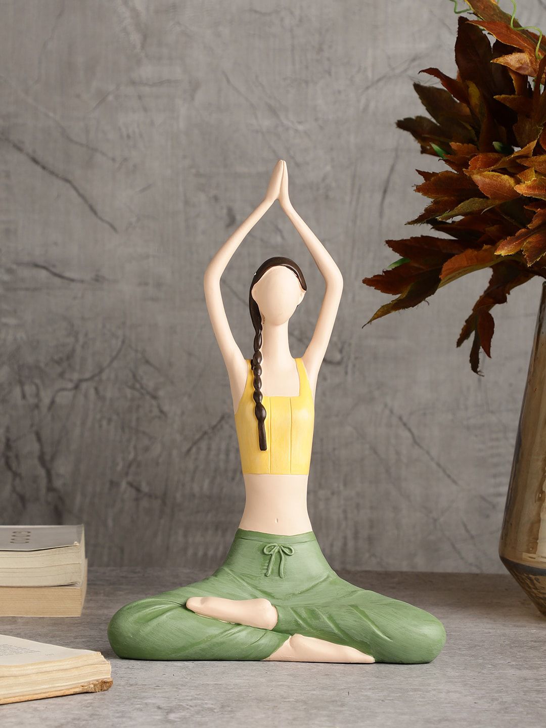 OddCroft Yellow & Green Sukhasana Yoga Figurine Showpieces Price in India