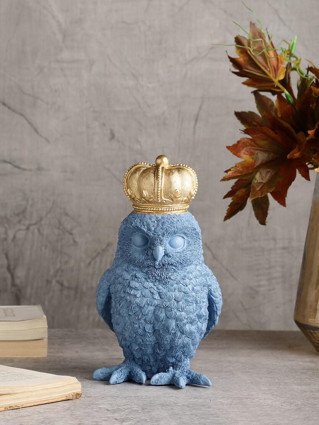 OddCroft Blue Gold-Toned Royal Owl Sculpture Showpiece Price in India