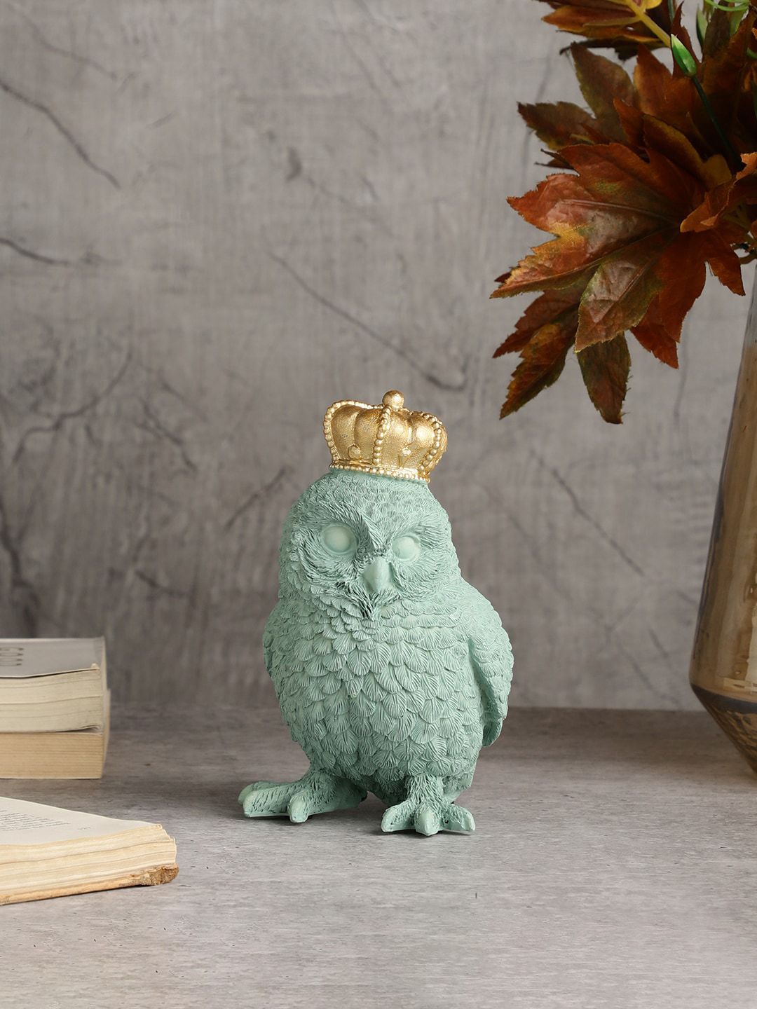 OddCroft Green & Gold-Toned Textured Royal Owl Showpieces Price in India