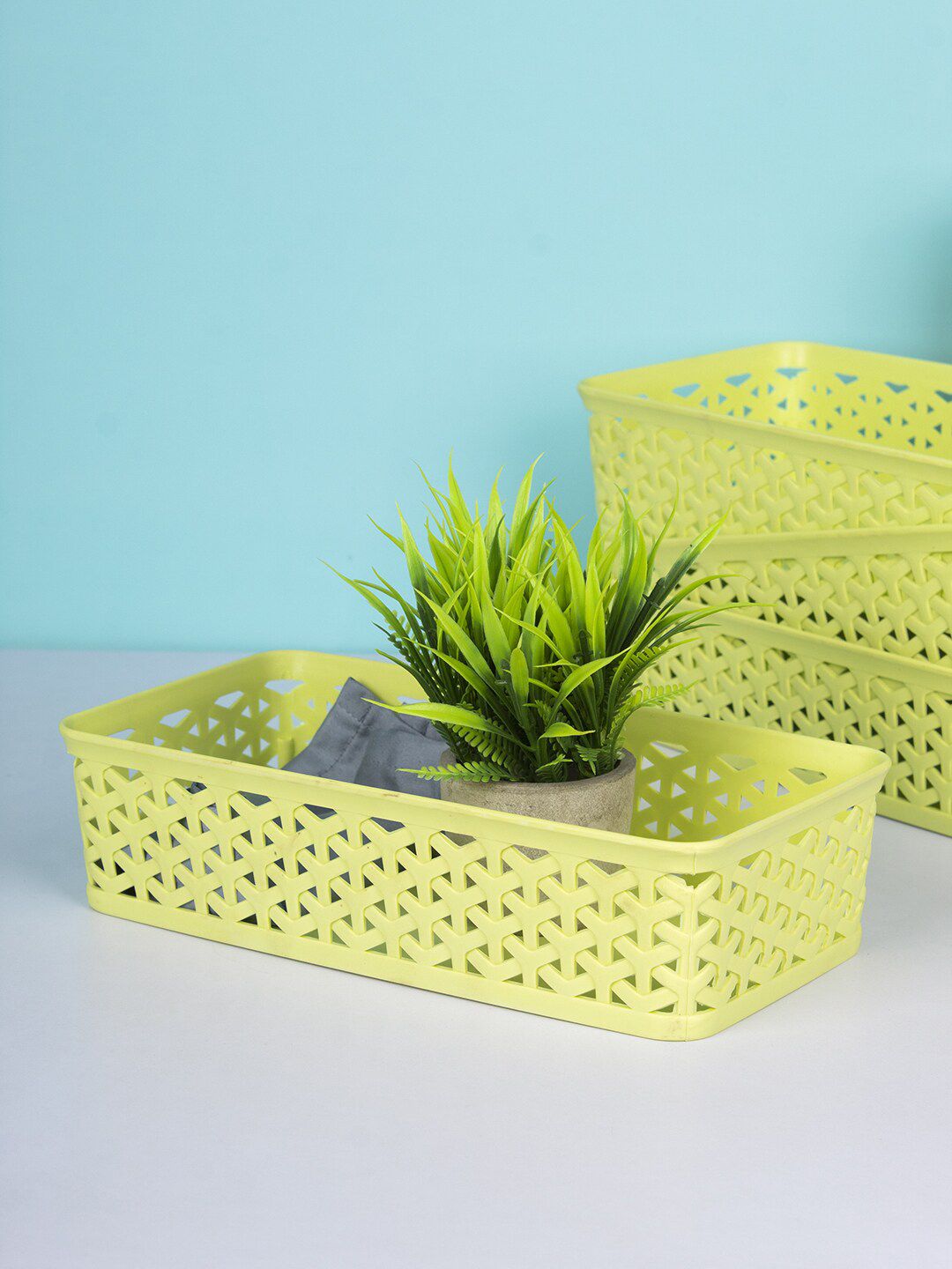 MARKET99 Set Of 4  Green Solid Basket Kitchen Storage Price in India