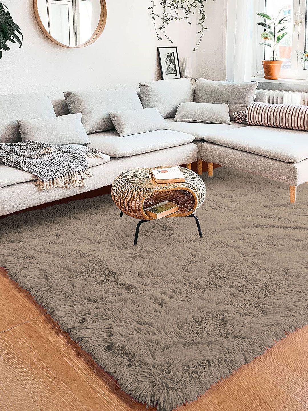 LUXEHOME INTERNATIONAL Taupe Solid 2000 GSM Marino Carpets Price in India