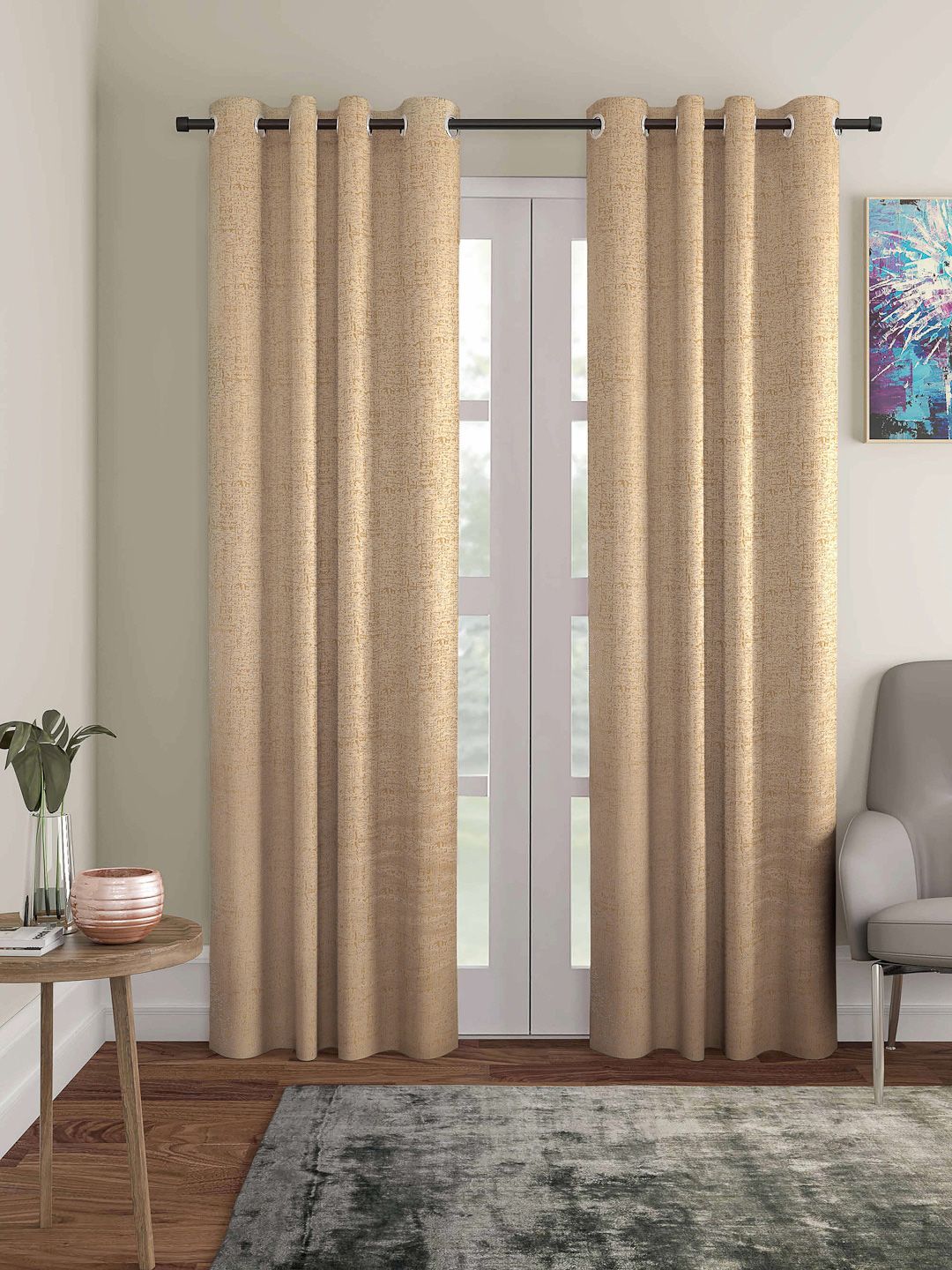 ROMEE  Set of 2 Gold Toned Room Darkening Long Door Curtain Price in India