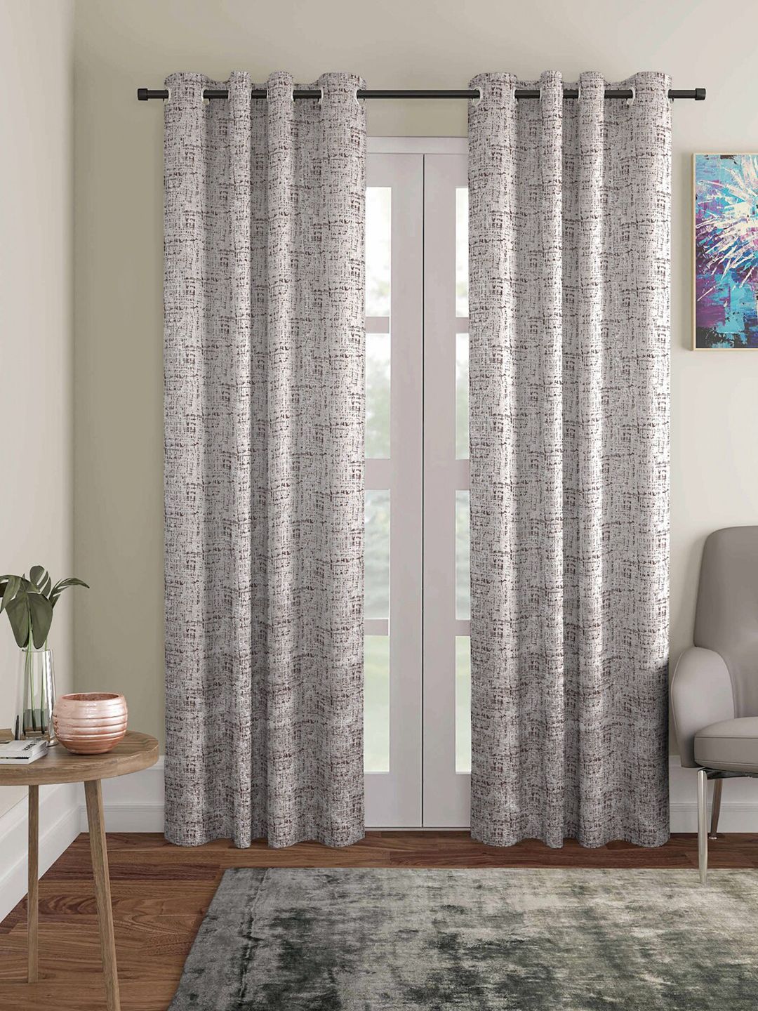 ROMEE Set of 2 Beige & Brown  Room Darkening Door Curtain Price in India