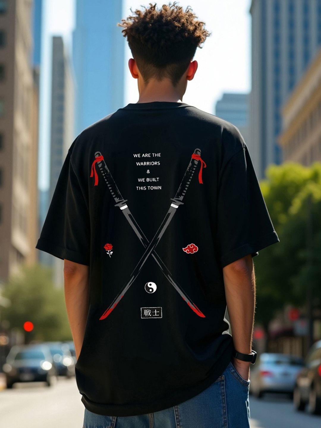 Bewakoof Men Black Typography Back Print Pure Cotton Oversized T-shirt