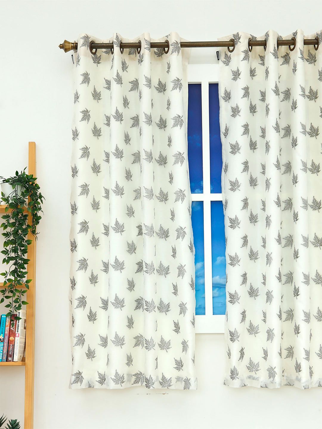Ariana Grey & White Printed Floral Window Curtain Price in India