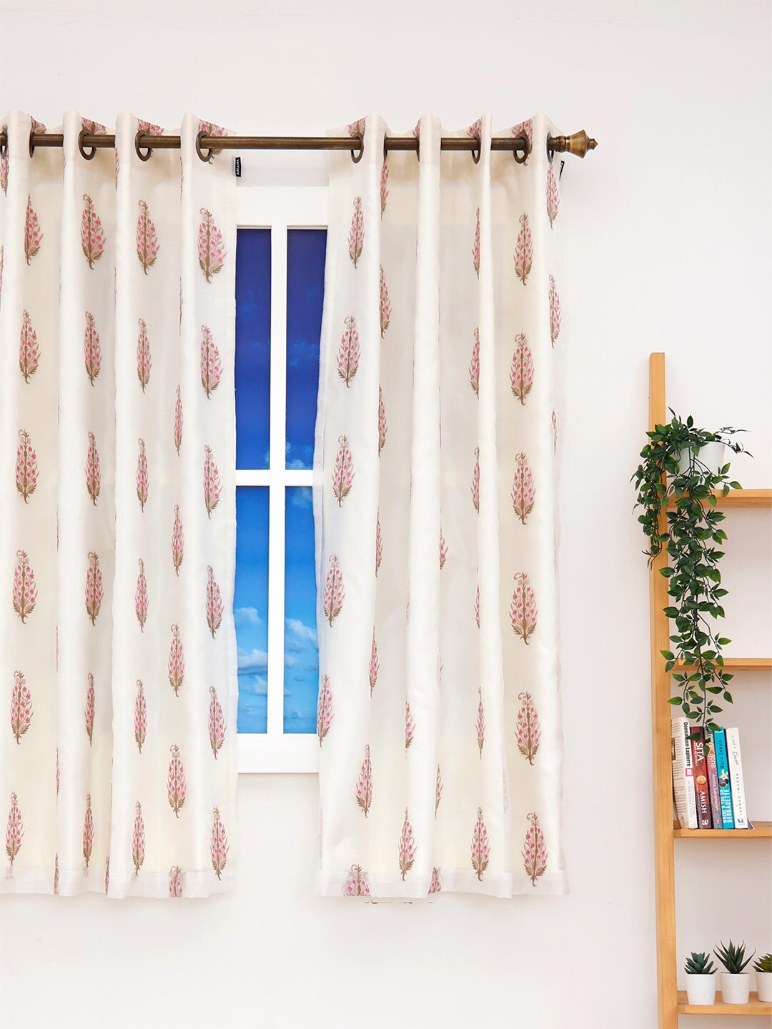 Ariana Pink & Gold-Toned Embroidered Window Curtain Price in India