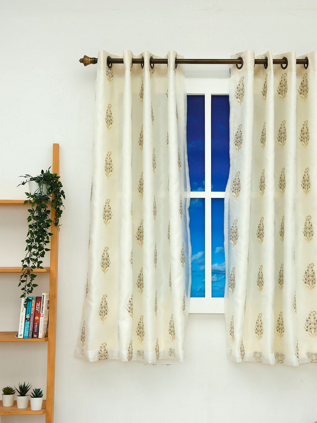 Ariana Beige & White Embroidered Window Curtain Price in India
