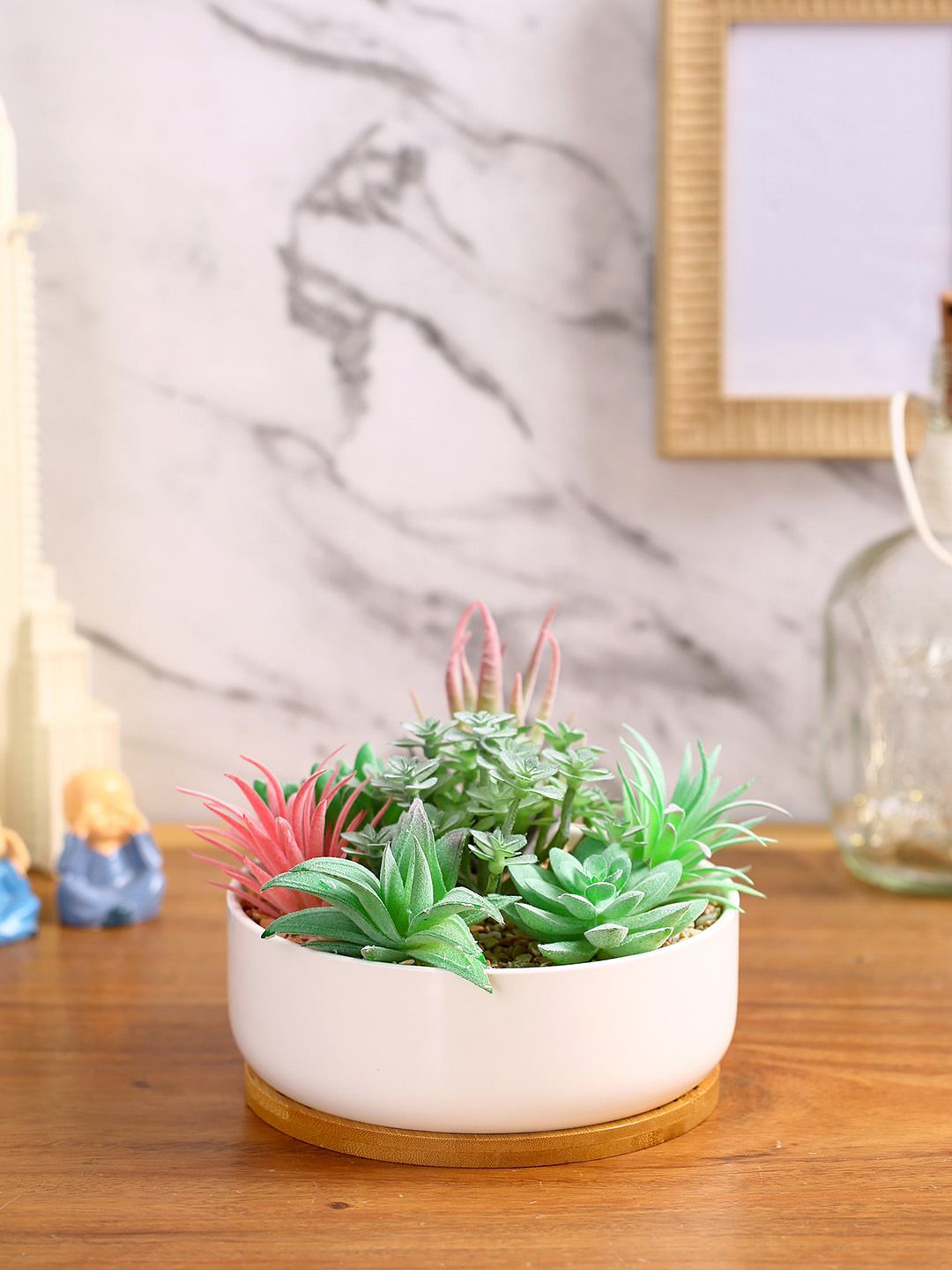 Fourwalls Green Artificial Succulent Plant  With Ceramic Pot Price in India