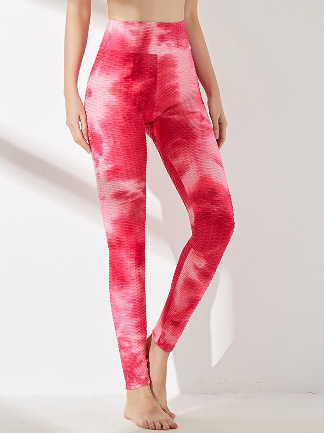 URBANIC Women Pink Tie & Dye Printed Gym Tights Price in India