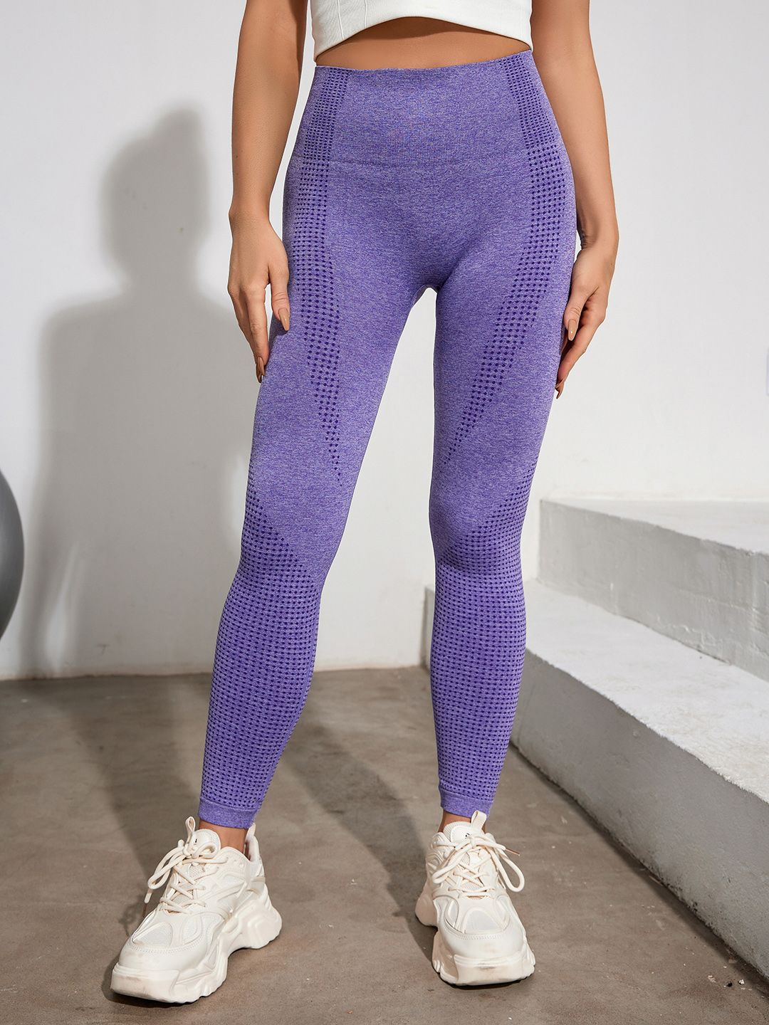 URBANIC Women Purple Patterned Training & Gym Tights Price in India