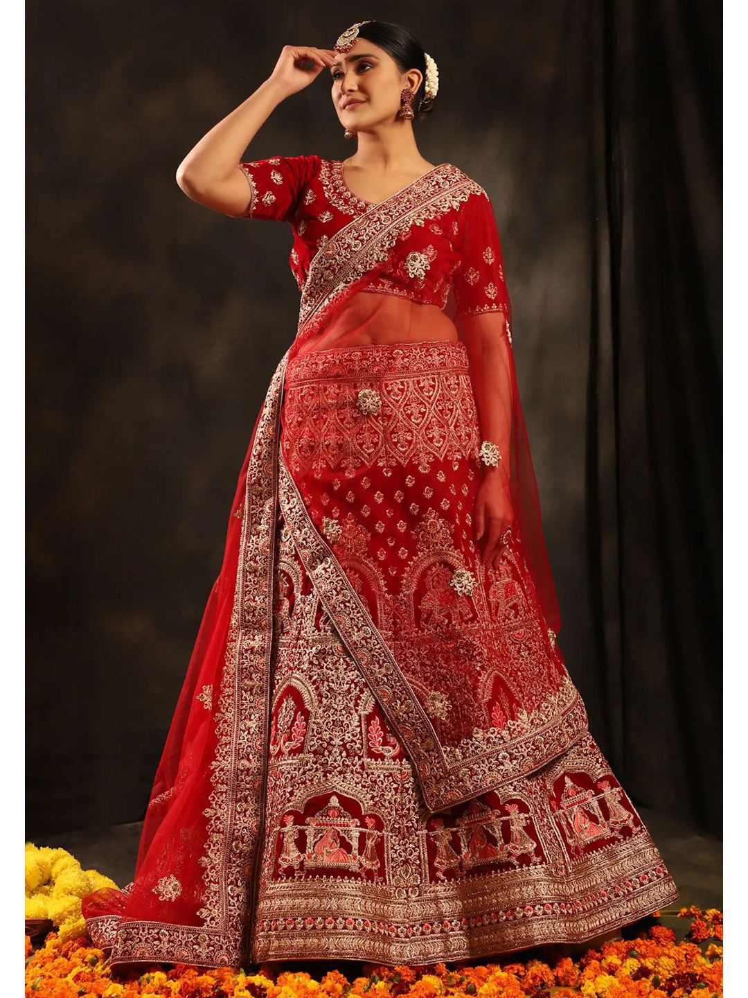 Phenav Maroon & Gold-Toned Embroidered Ready to Wear Lehenga & Blouse With Dupatta Price in India