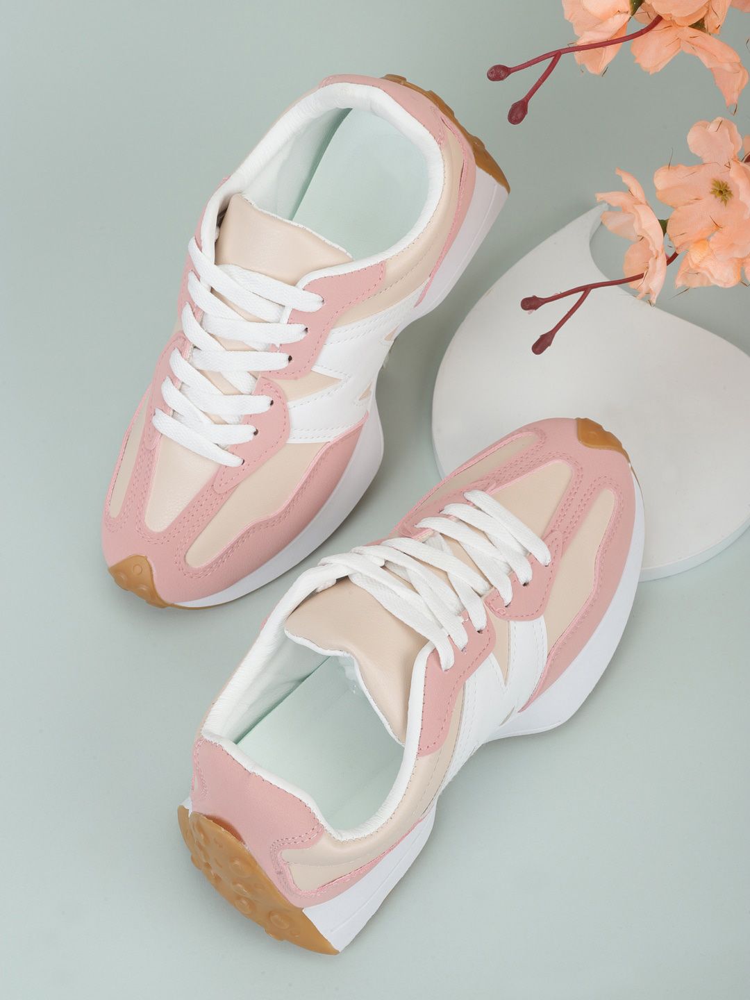 Truffle Collection Women Pink Colourblocked PU Sneakers Price in India