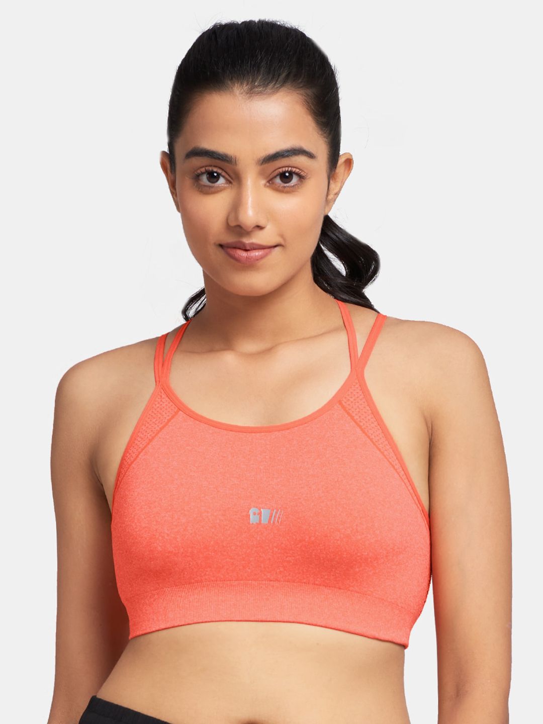 The Souled Store Peach-Coloured Solid Non Padded Sports Bra Price in India