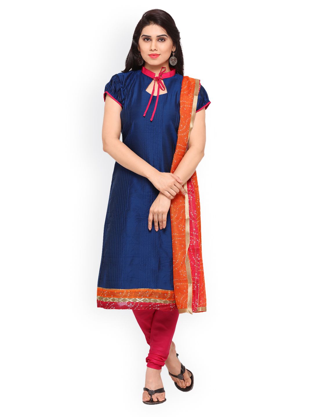 Saree mall Navy Blue & Pink Unstitched Dress Material Price in India