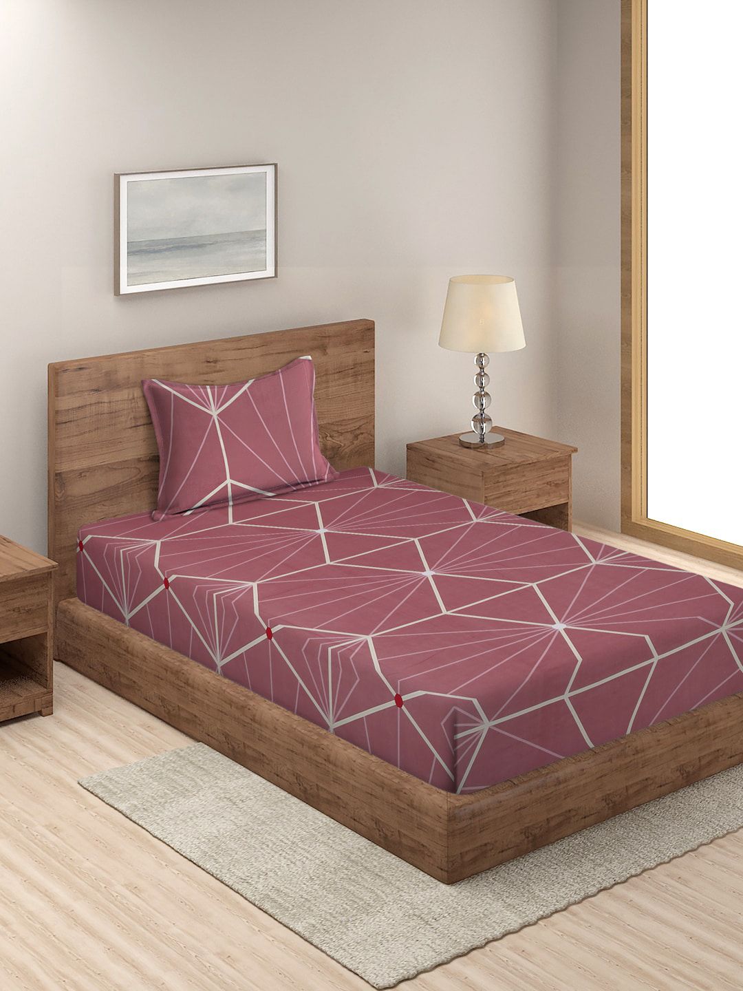 SOKNACK Mauve 300 TC SINGLE BED PRINED BED SHEET WITH 1 PILLOW COVER Price in India