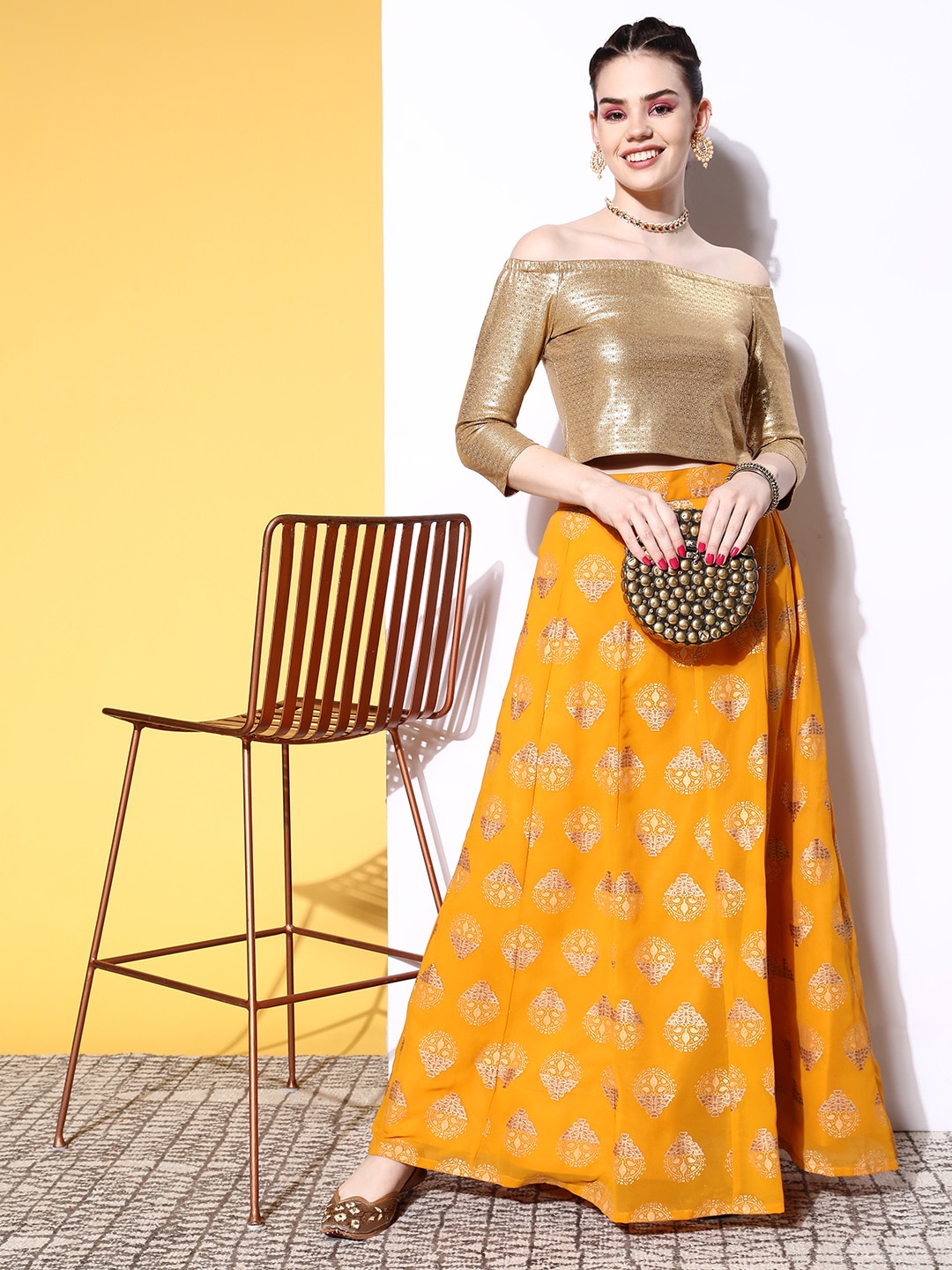 Libas Charming Mustard Floral Brocade Skirt Price in India